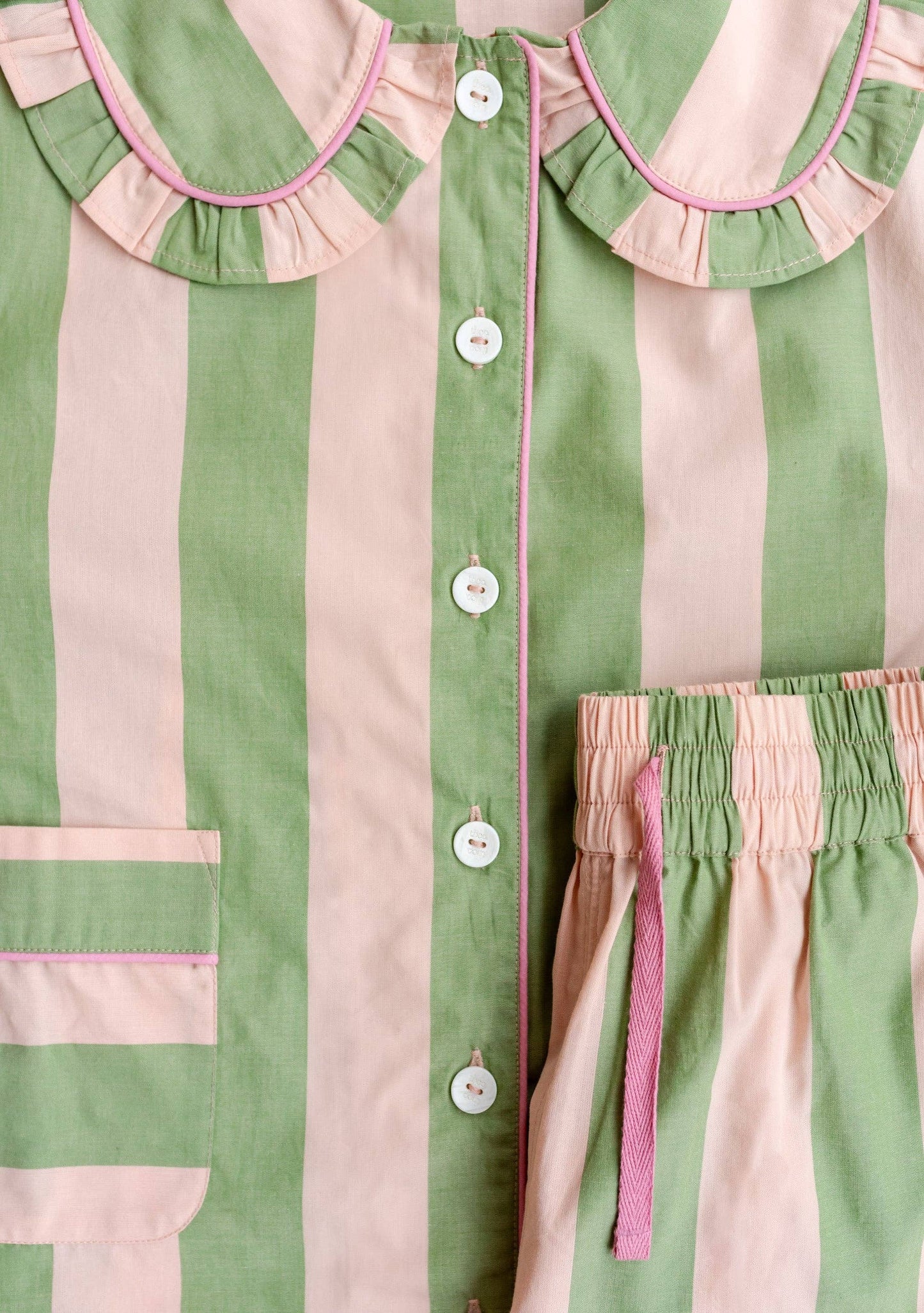 Cotton Lounge Set in Green Stripe