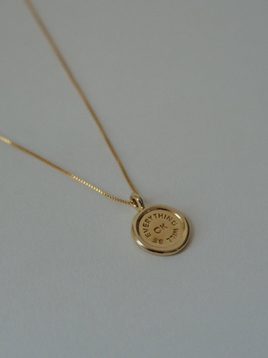 Everything Will Be OK Charm on Box Chain: Gold Plated