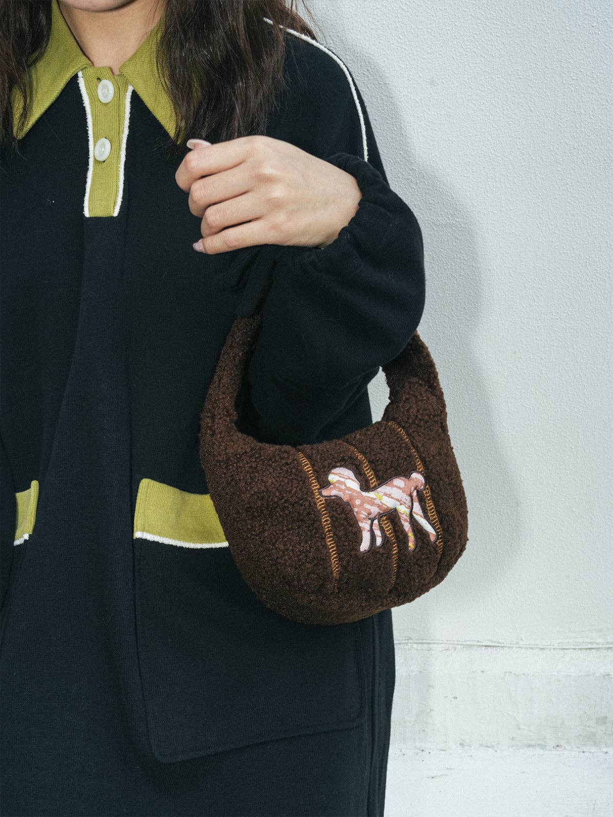 Pan Pan Half Moon Shearling Bag