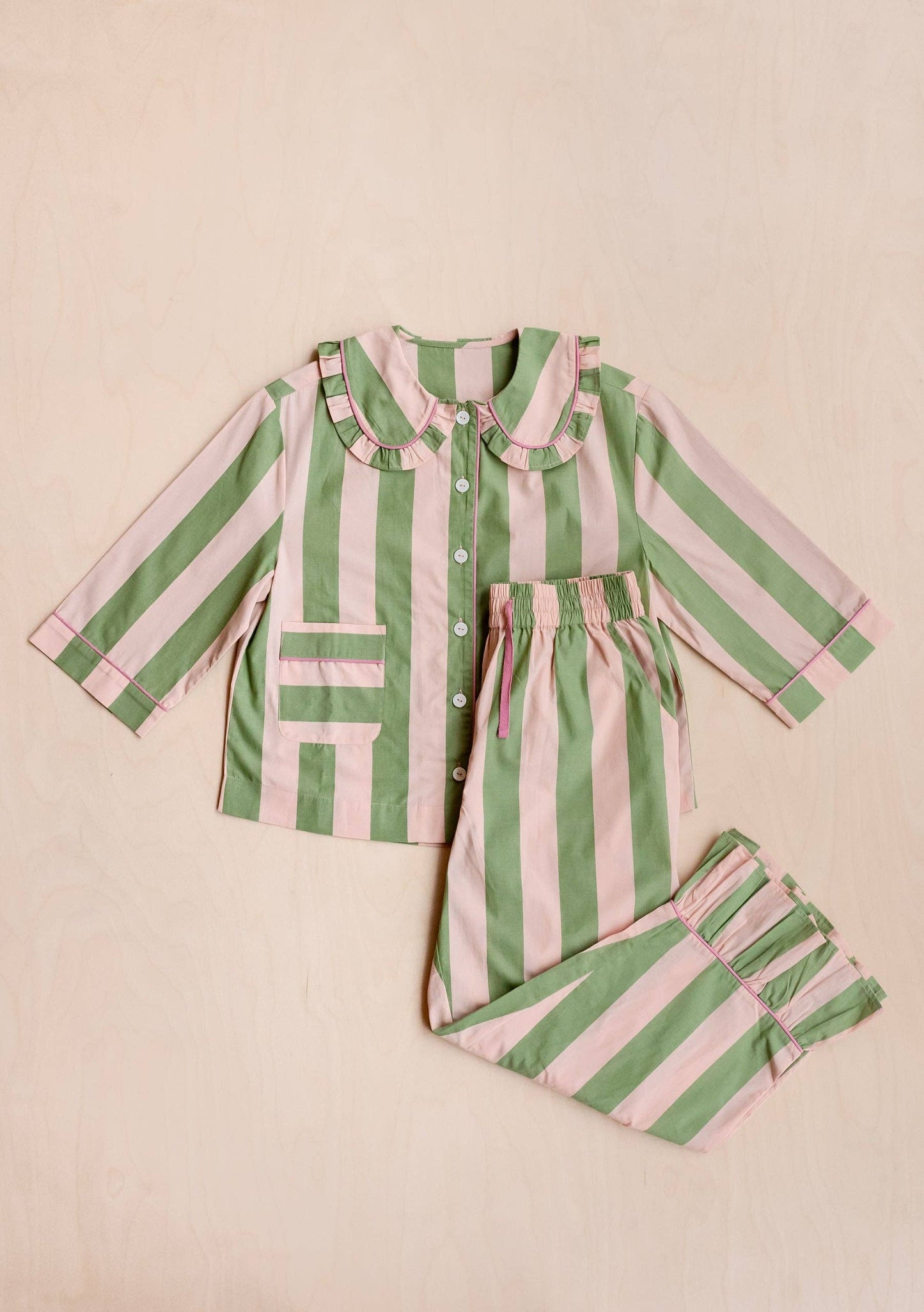 Cotton Lounge Set in Green Stripe