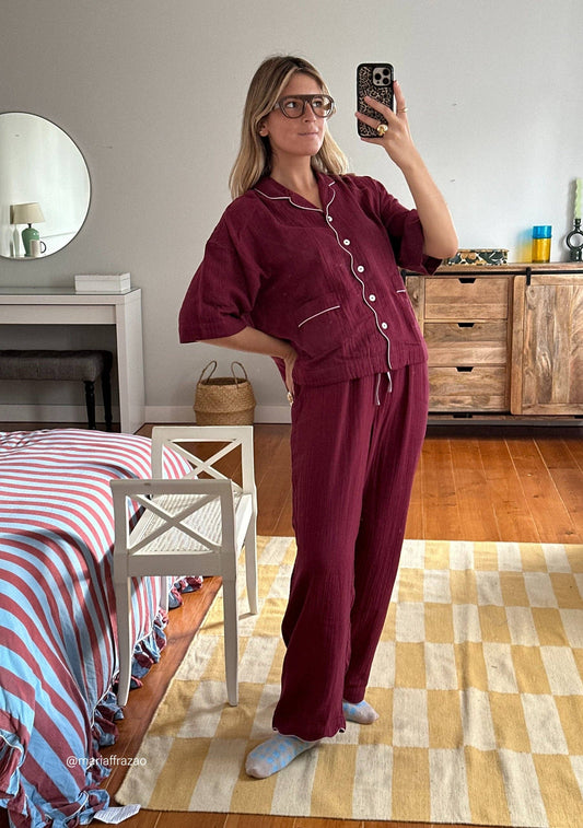 Cotton PJ / Lounge Set in Burgundy