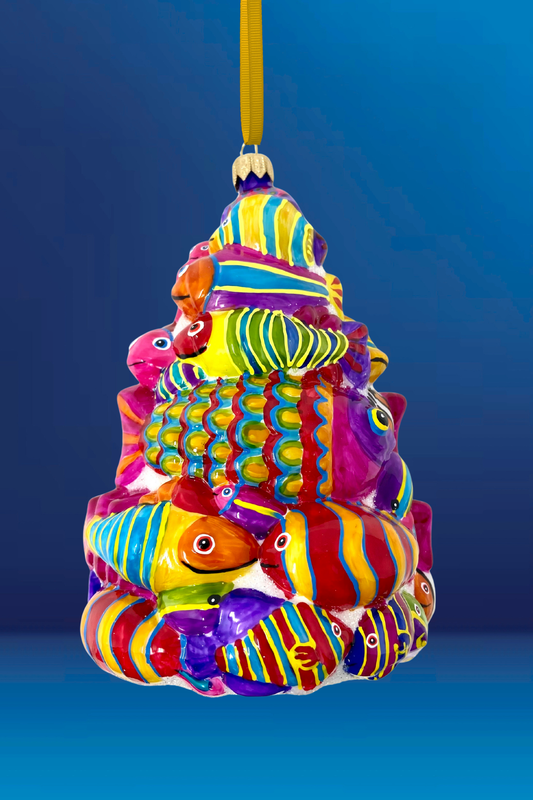 Fish Tree Holiday Polish Glass Christmas Ornament Sardine