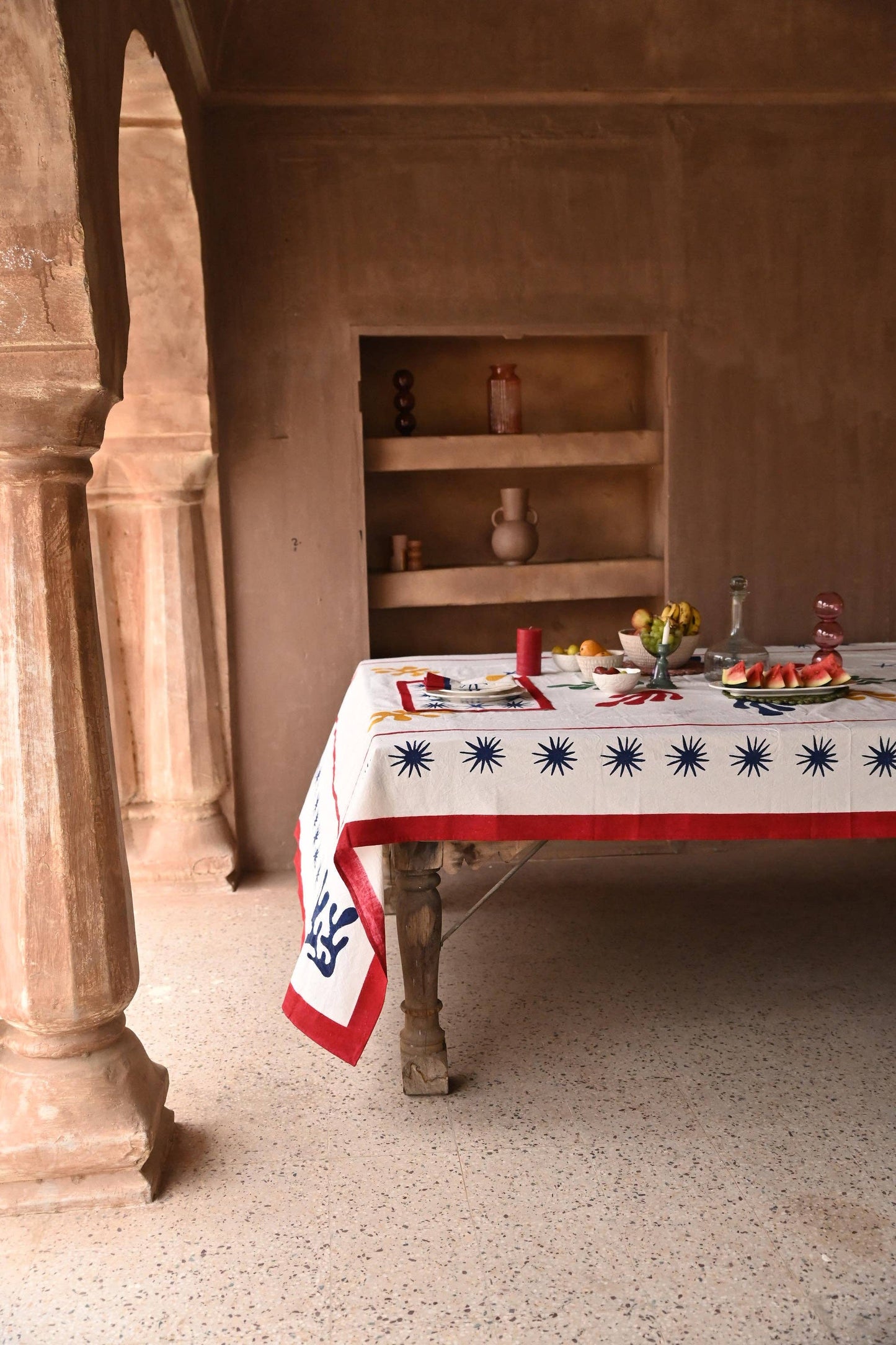 Celestial Matisse Blockprint Tablecloth: 60x90