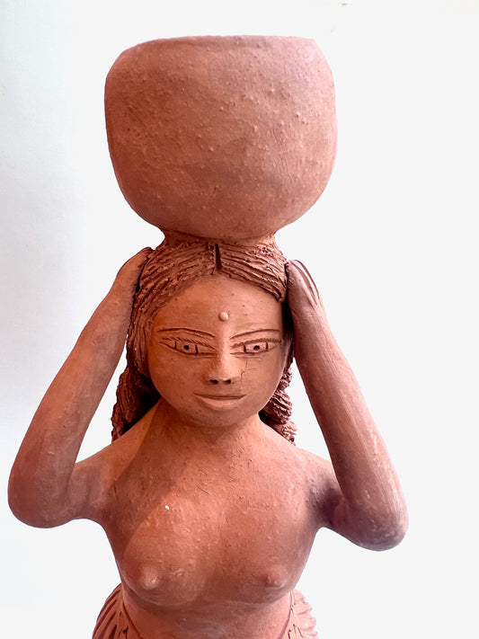 Mexico 'sirena' red clay sculpture