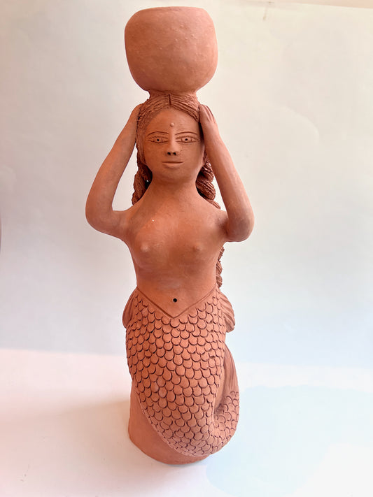 Mexico 'sirena' red clay sculpture
