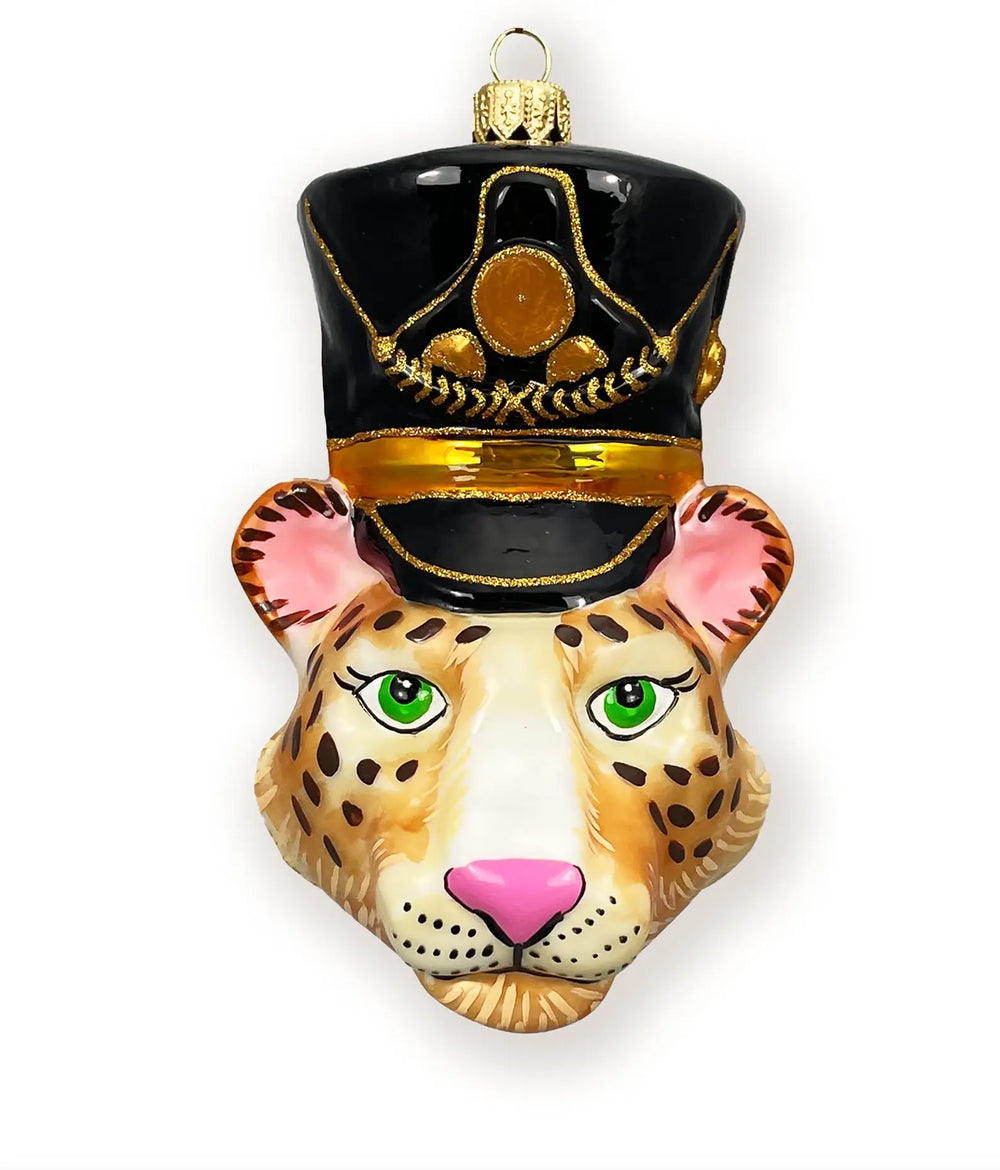 Leopard Nutcracker Head Polish Glass Christmas Ornament