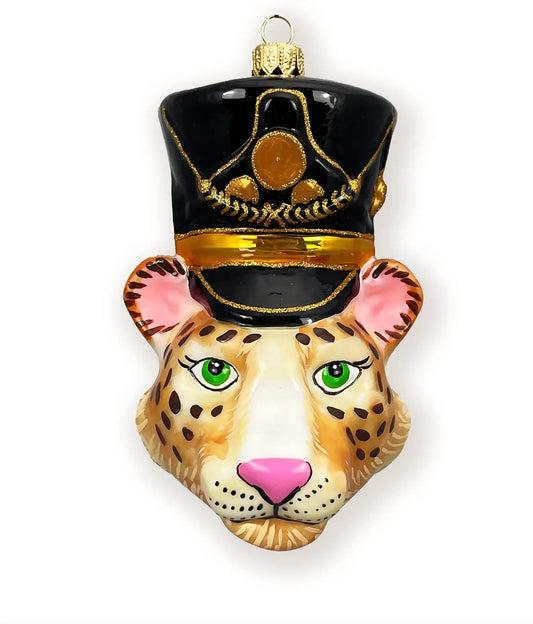 Leopard Nutcracker Head Polish Glass Christmas Ornament