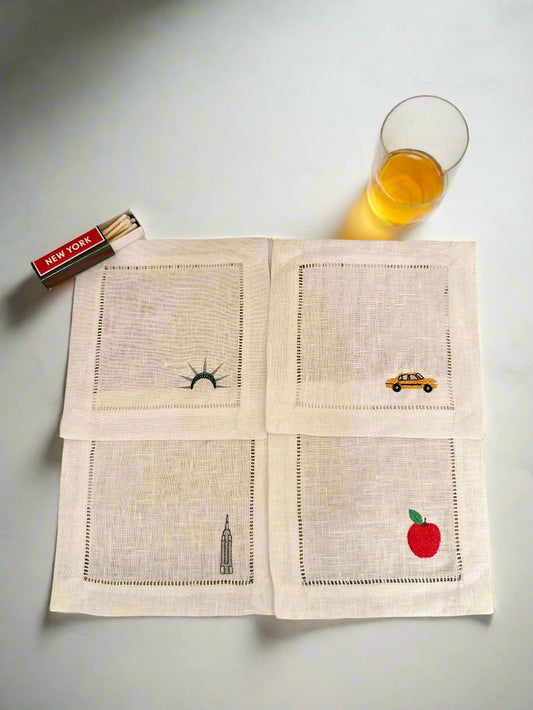 NYC Icon Embroidered Cocktail Napkin Set of 4