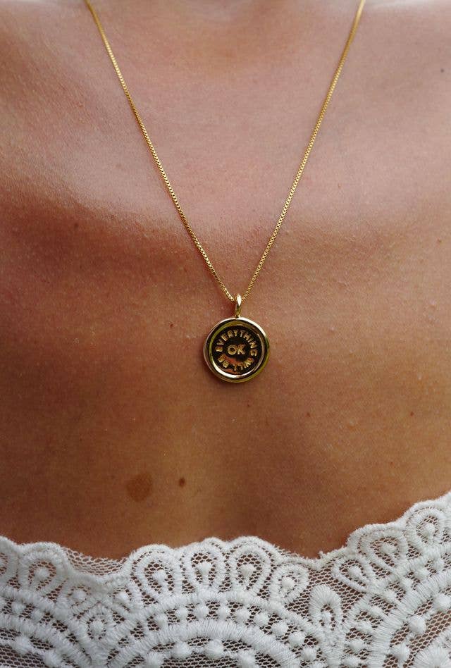 Everything Will Be OK Charm on Box Chain: Gold Plated