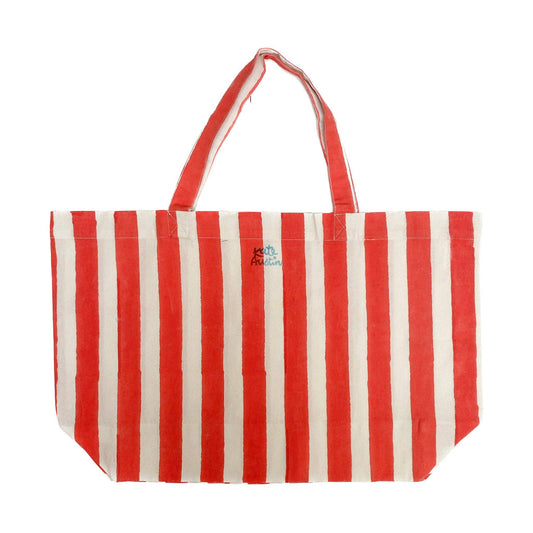 Beach Bag in Red White Cabana Stripe